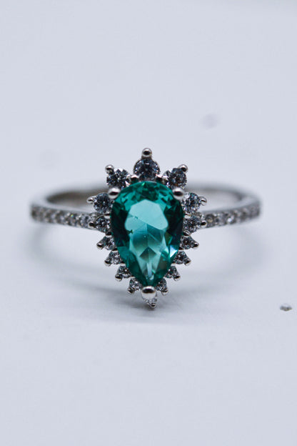 Paraiba Blue Zircon Pear Shape Ring - Rings - FITGGINS