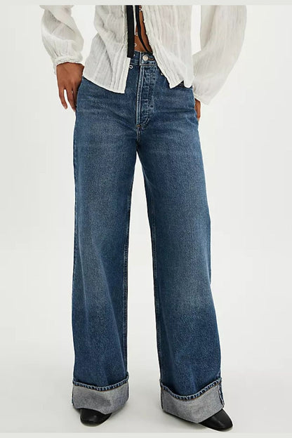 Cuffed Jeans with Pockets - Jeans - FITGGINS