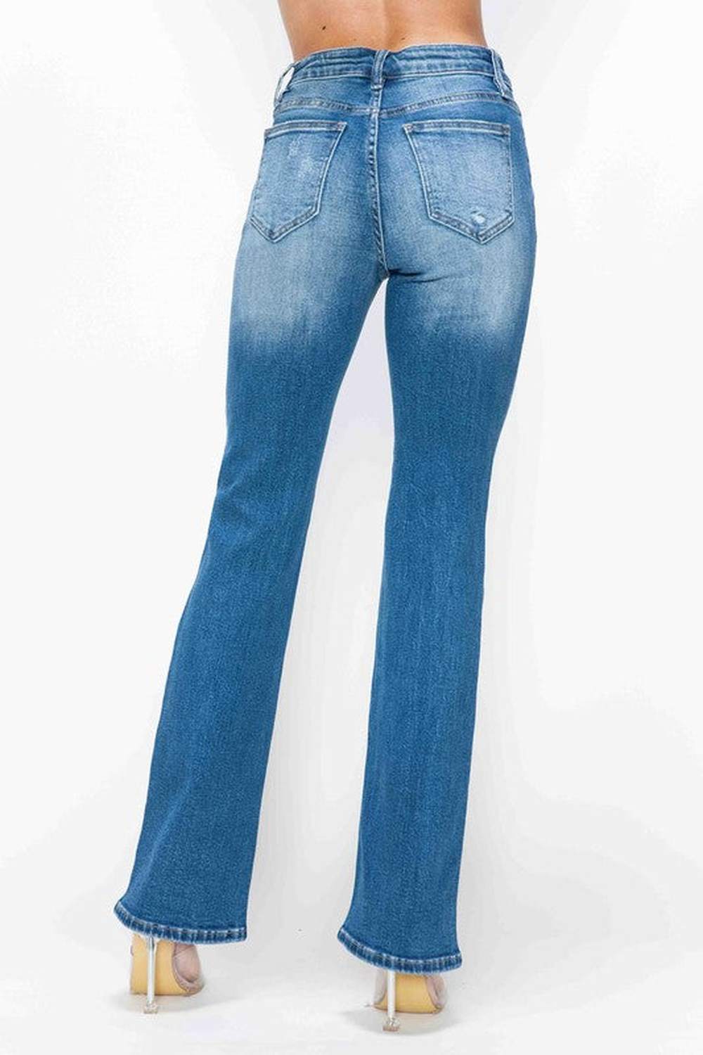 bytos Full Size Distressed High Rise Jeans with Pockets - Jeans - FITGGINS