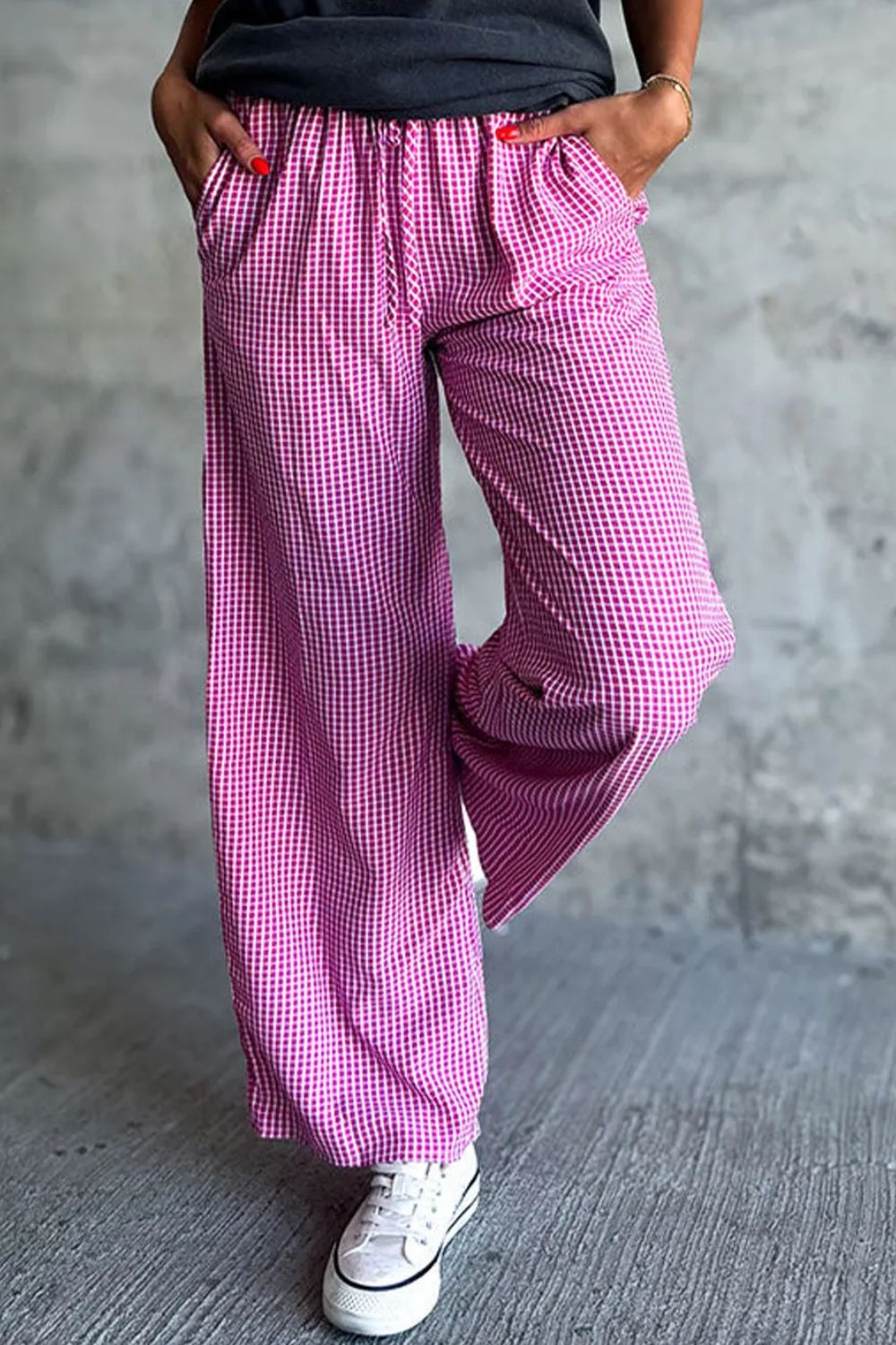 Plaid Wide Leg Pants with Pockets - Pants - FITGGINS