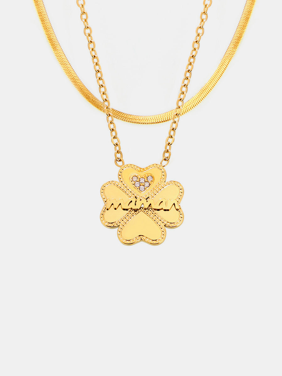 2 Piece 18K Gold-Plated Inlaid Zircon Lucky Clover Necklace - Necklaces - FITGGINS