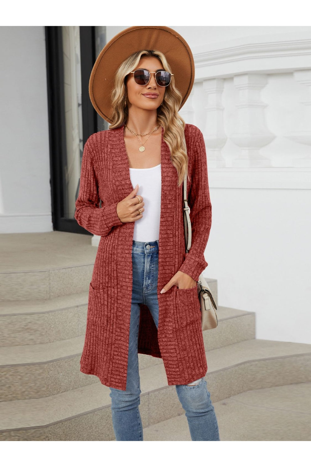 Open Front Long Sleeve Cardigan - Cardigans - FITGGINS