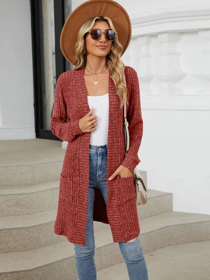 Open Front Long Sleeve Cardigan Burgundy Fitggins