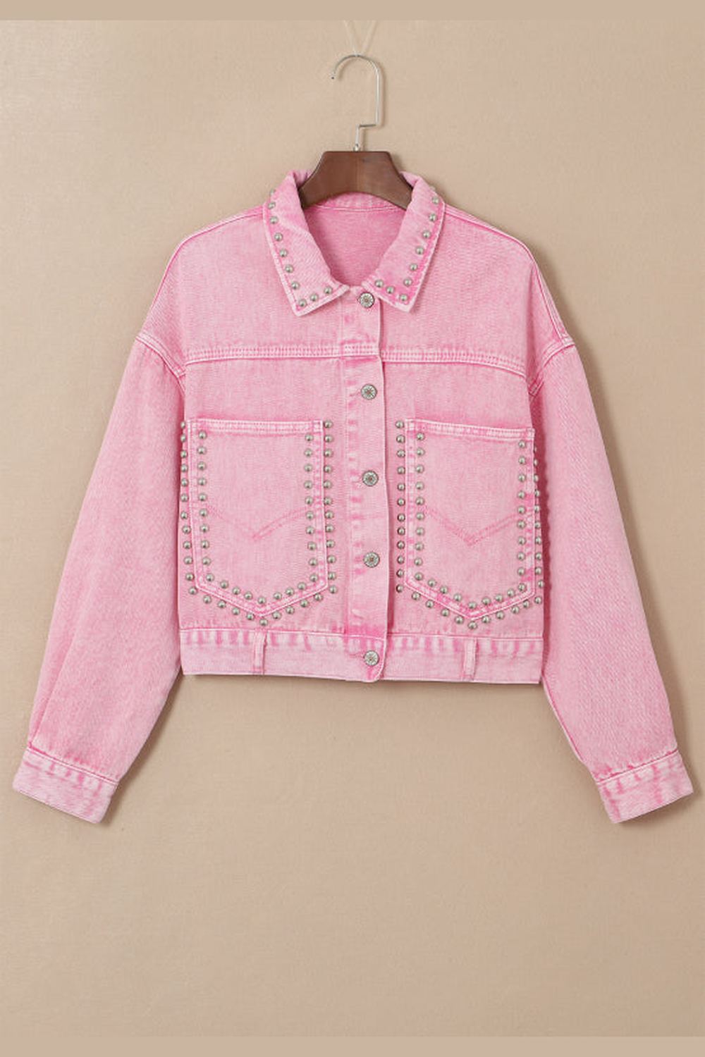 Studded Button Up Denim Jacket - Denim Jackets - FITGGINS