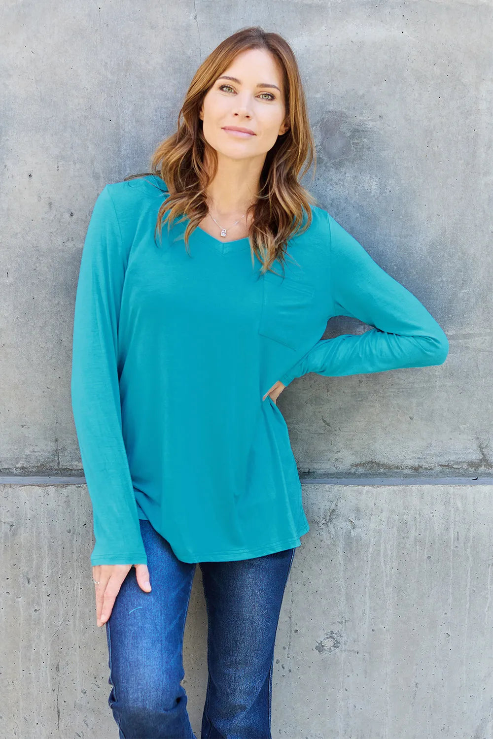 Basic Bae Full Size V-Neck Long Sleeve Top Fitggins