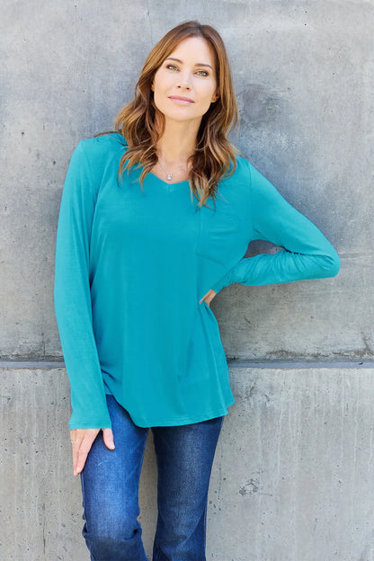Basic Bae Full Size V-Neck Long Sleeve Top Fitggins