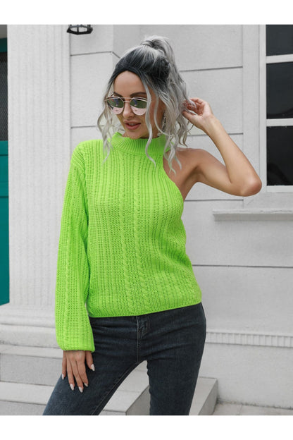 Cable-Knit Round Neck Asymmetrical Sweater - Pullover Sweaters - FITGGINS