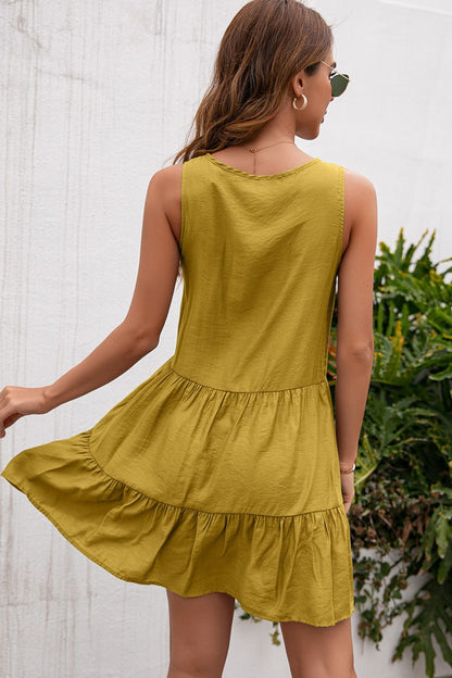 Ivy Lane Tassel Tie Lace Trim Sleeveless Dress Fitggins