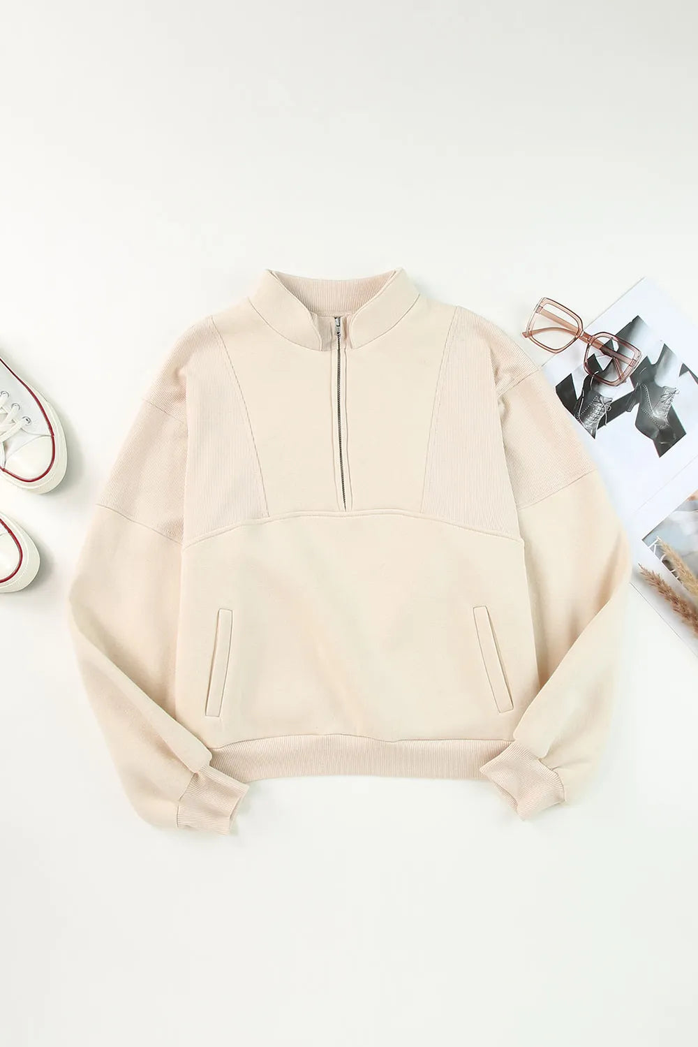 Half Zip Drop Shoulder Long Sleeve Sweatshirt Fitggins