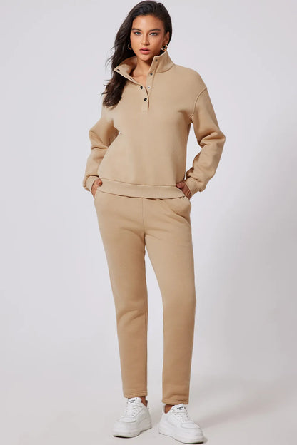 Half Snap Turtleneck Top and Pants Active Set Fitggins