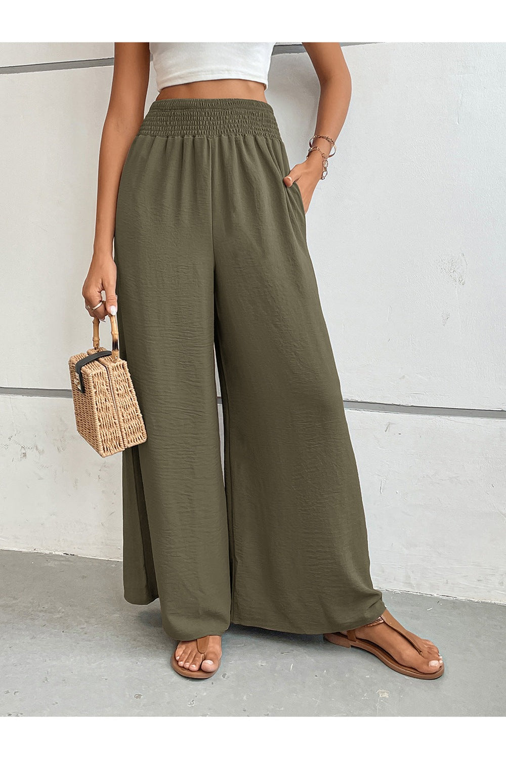 Perfee Wide Leg Pants with Pockets - Pants - FITGGINS