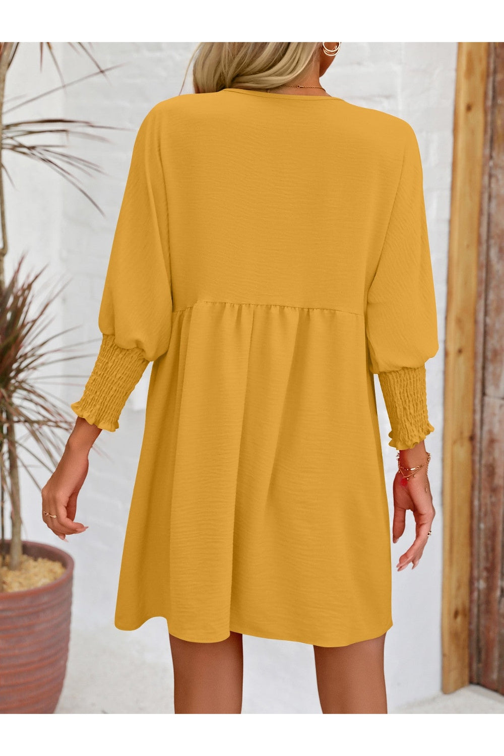 Round Neck Lantern Sleeve Mini Dress - Casual & Maxi Dresses - FITGGINS