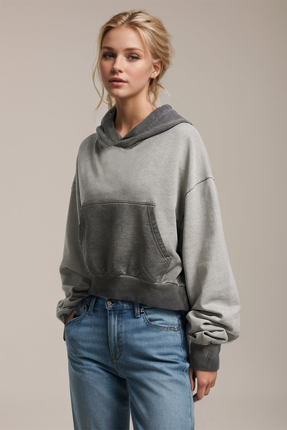 Basic Bae Kangaroo Pocket Long Sleeve Cropped Hoodie - Sweatshirts & Hoodies - FITGGINS