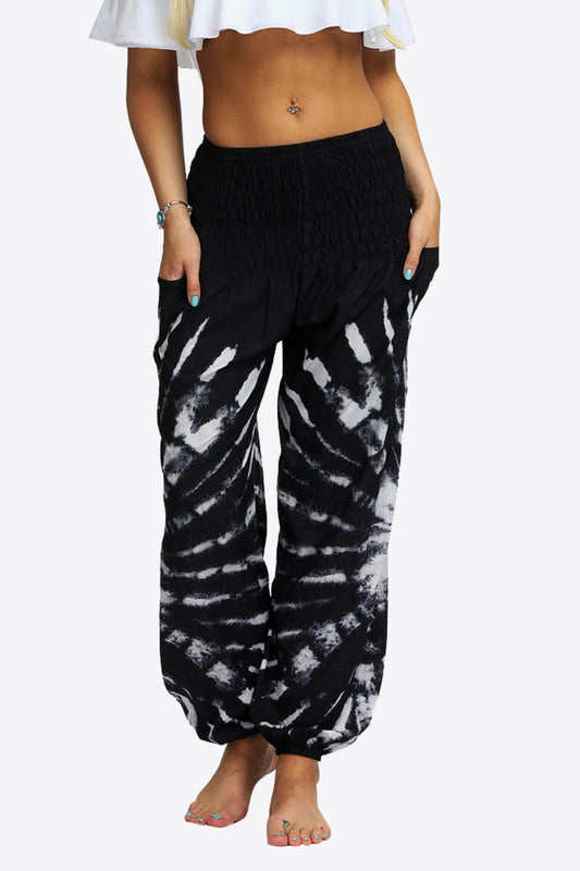 Tie-Dye Smocked Waist Pocket Joggers - Pants - FITGGINS