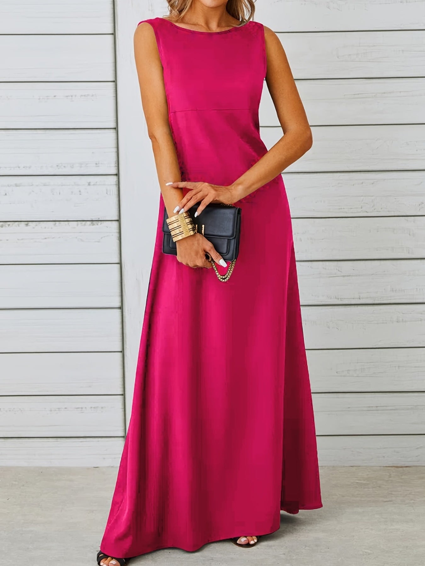 Sleeveless Flowy Maxi Dress Hot Pink Fitggins