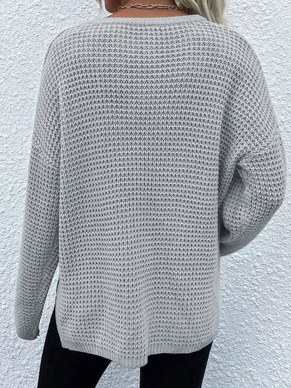 Notched Long Sleeve Sweater Fitggins