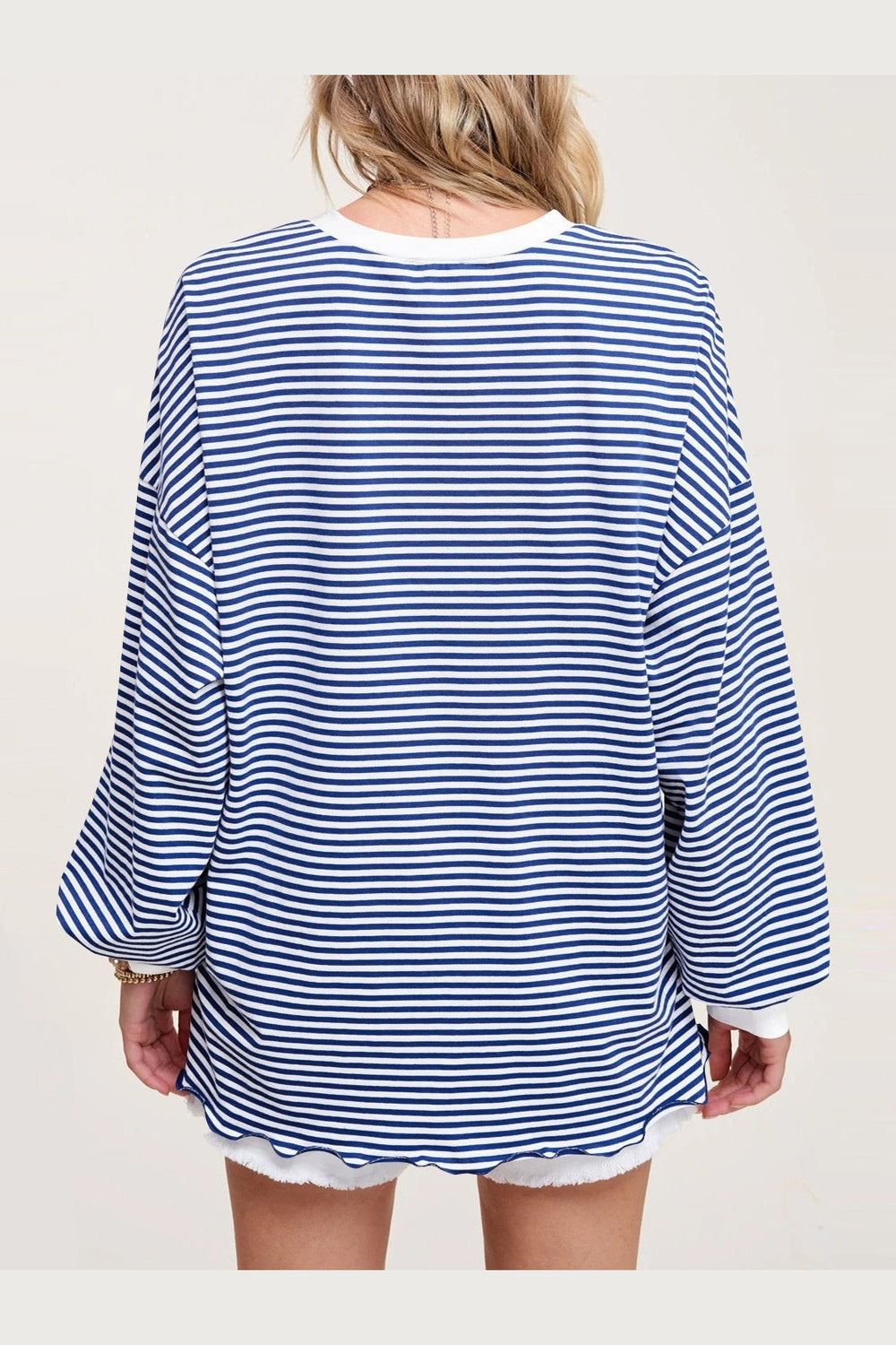 Contrast Striped Long Sleeve Sweatshirt - Sweatshirts & Hoodies - FITGGINS