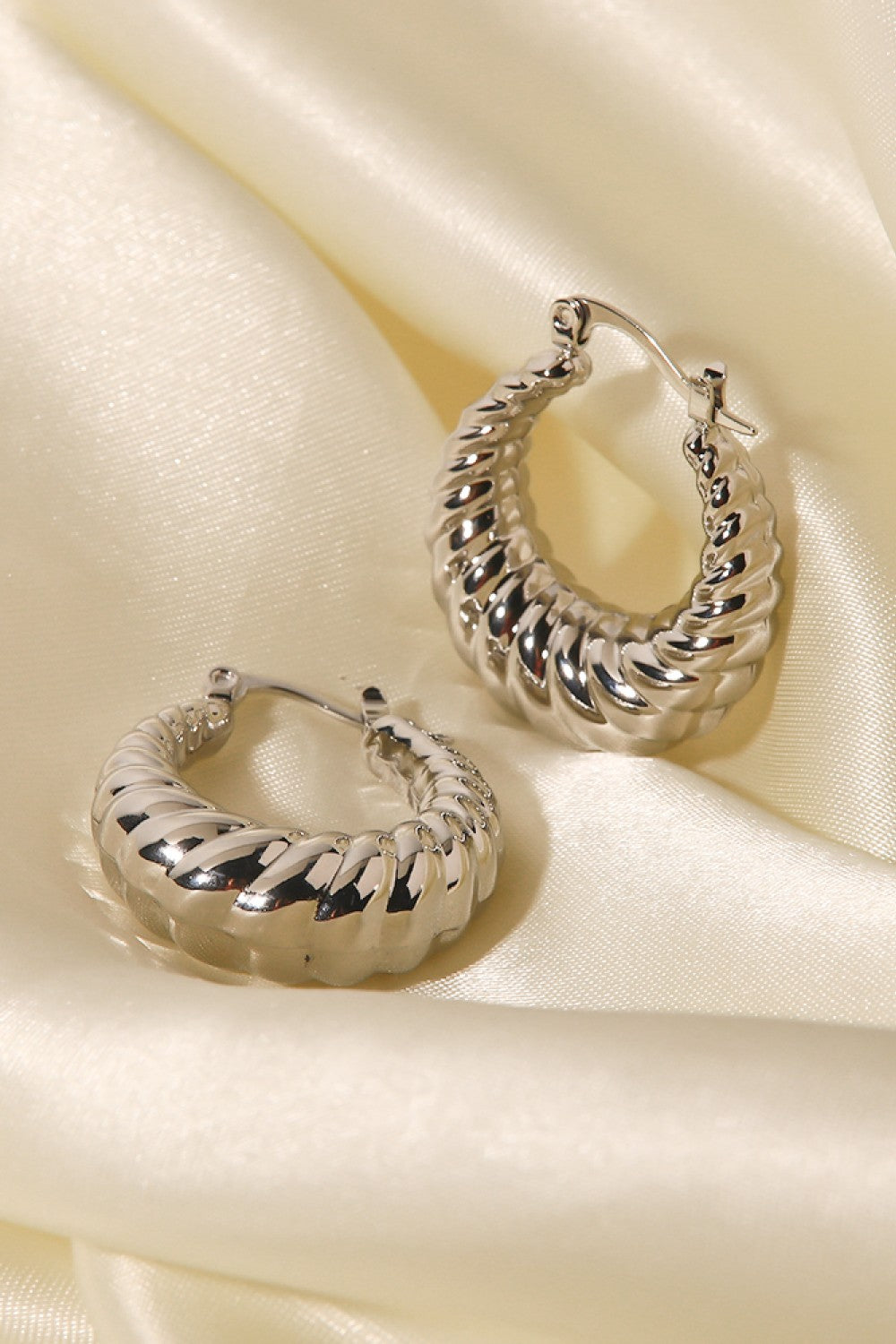 Textured Stainless Steel Hoop Earrings - Earrings - FITGGINS