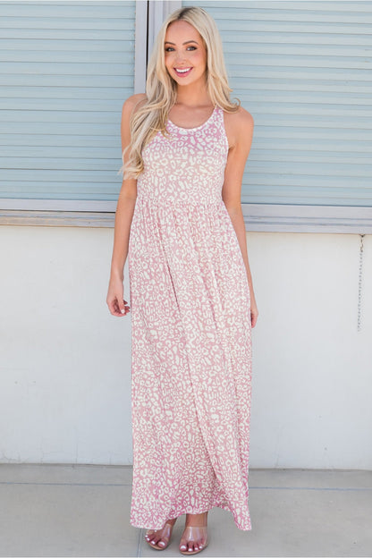 Leopard Round Neck Sleeveless Maxi Dress - Casual & Maxi Dresses - FITGGINS