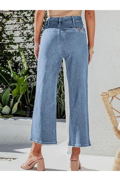 Button Fly Cropped Jeans with Pockets - Jeans - FITGGINS