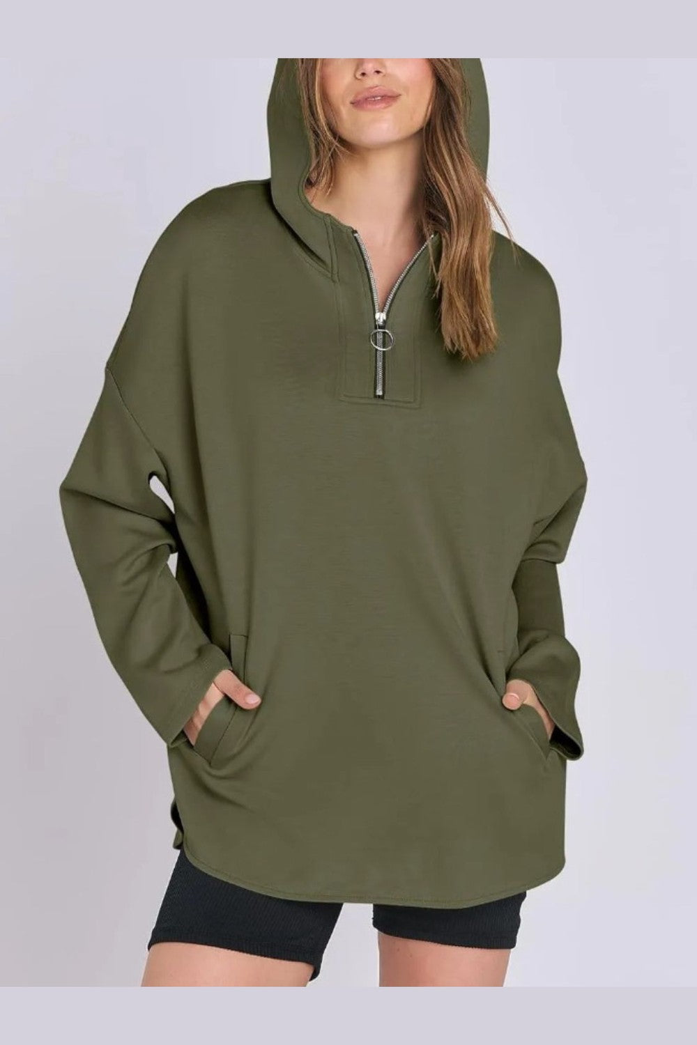 Quarter Zip Long Sleeve Hoodie - Sweatshirts & Hoodies - FITGGINS