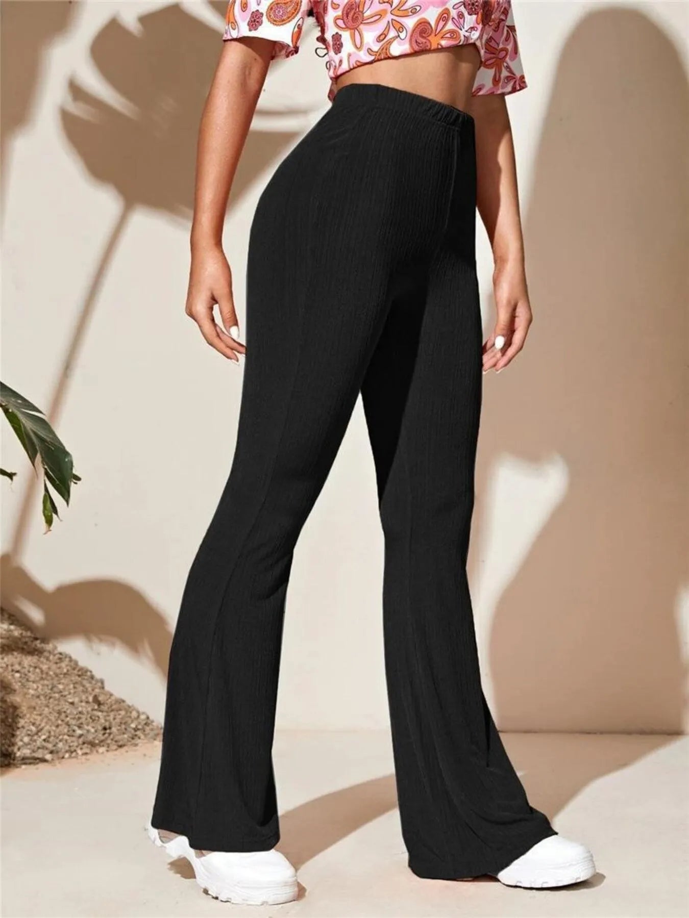 Full-Size High-Waist Flare Active Pants - Plus Size Black Fitggins