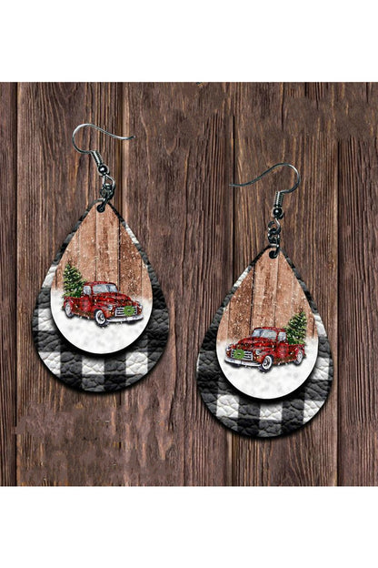 PU Leather Plaid Teardrop Earrings - Earrings - FITGGINS