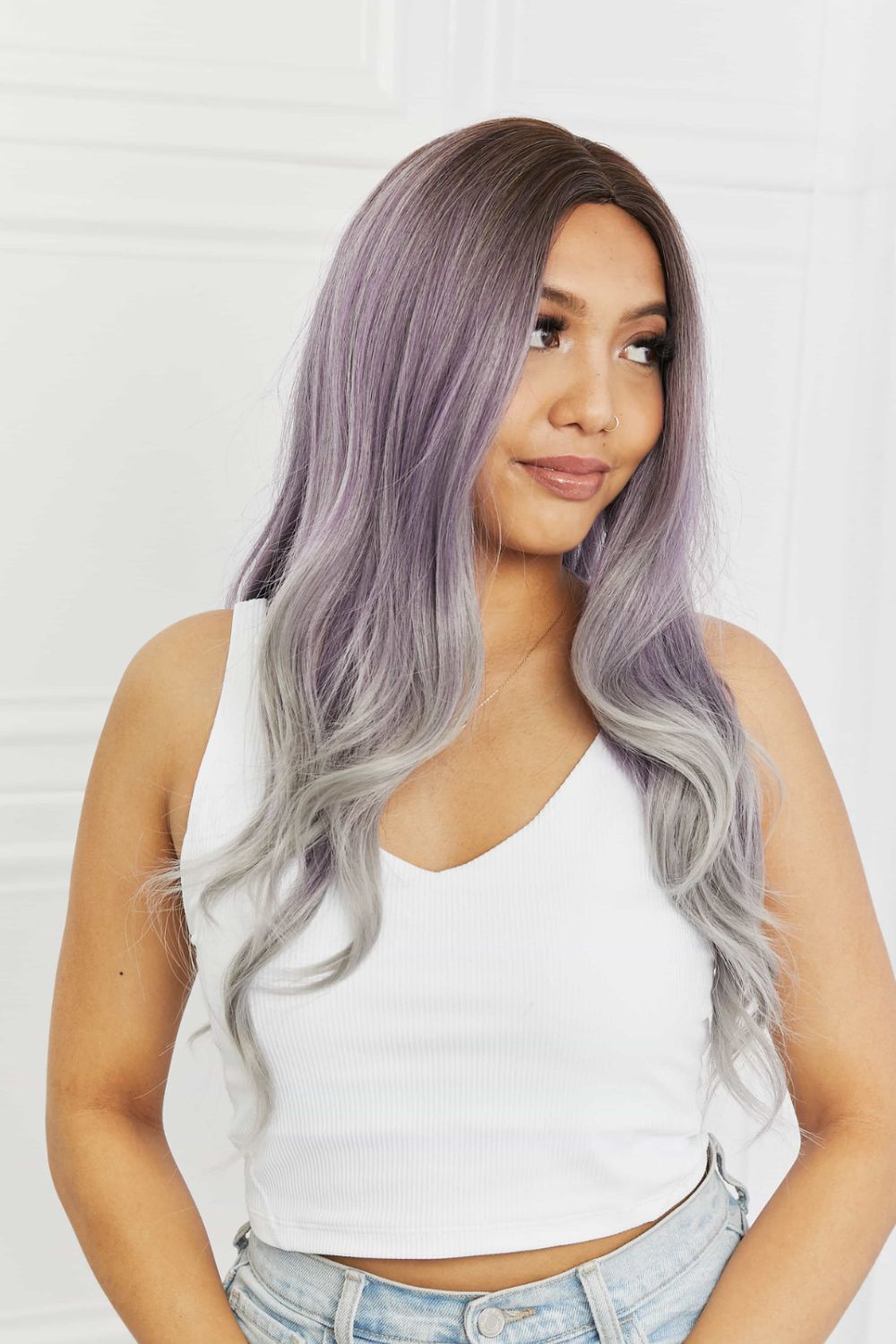 Elegant Wave Full Machine Synthetic Wigs in Purple 26'' - Hair - FITGGINS