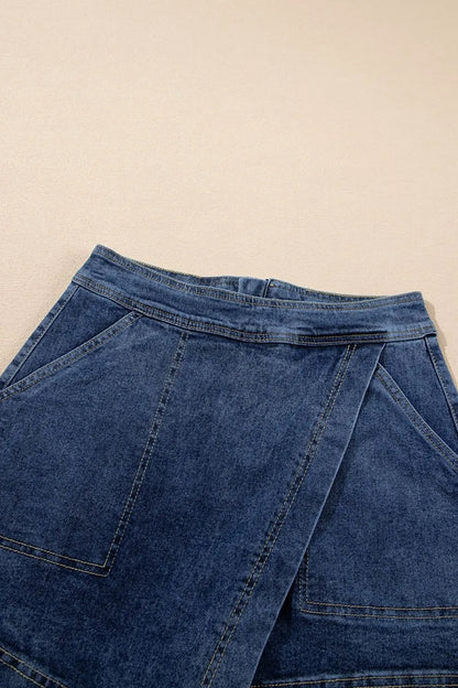 Asymmetrical Denim Skort with Pockets Fitggins