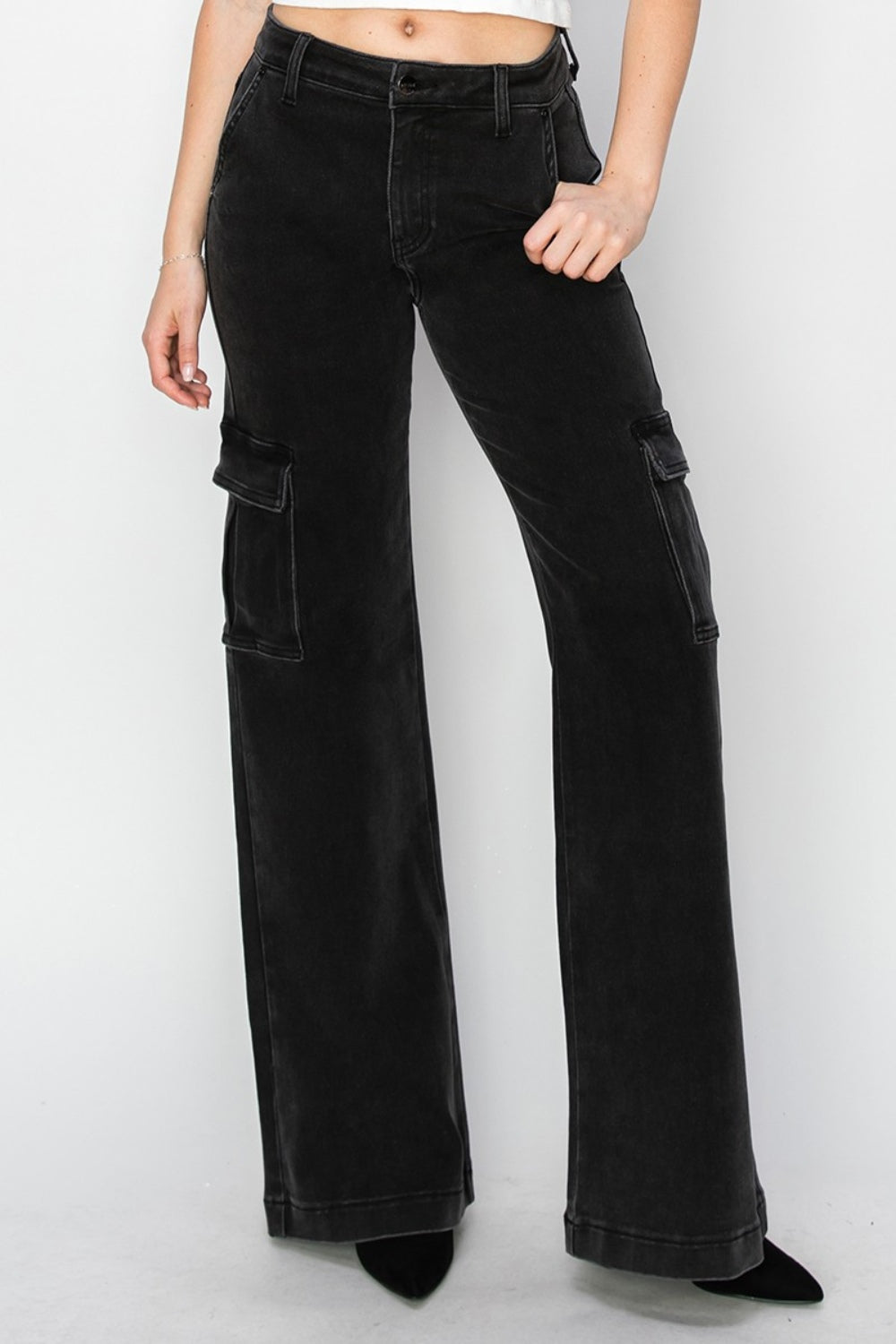 Risen Full Size High Rise Wide Leg Cargo Jeans - Jeans - FITGGINS