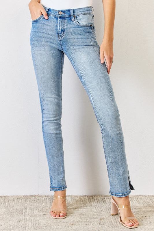 Kancan Full Size Mid Rise Y2K Slit Bootcut Jeans - Jeans - FITGGINS