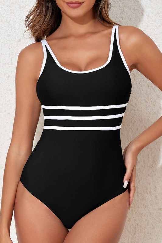 Contrast Trim Scoop Neck One-Piece Swimwear - Swimwear One-Pieces - FITGGINS