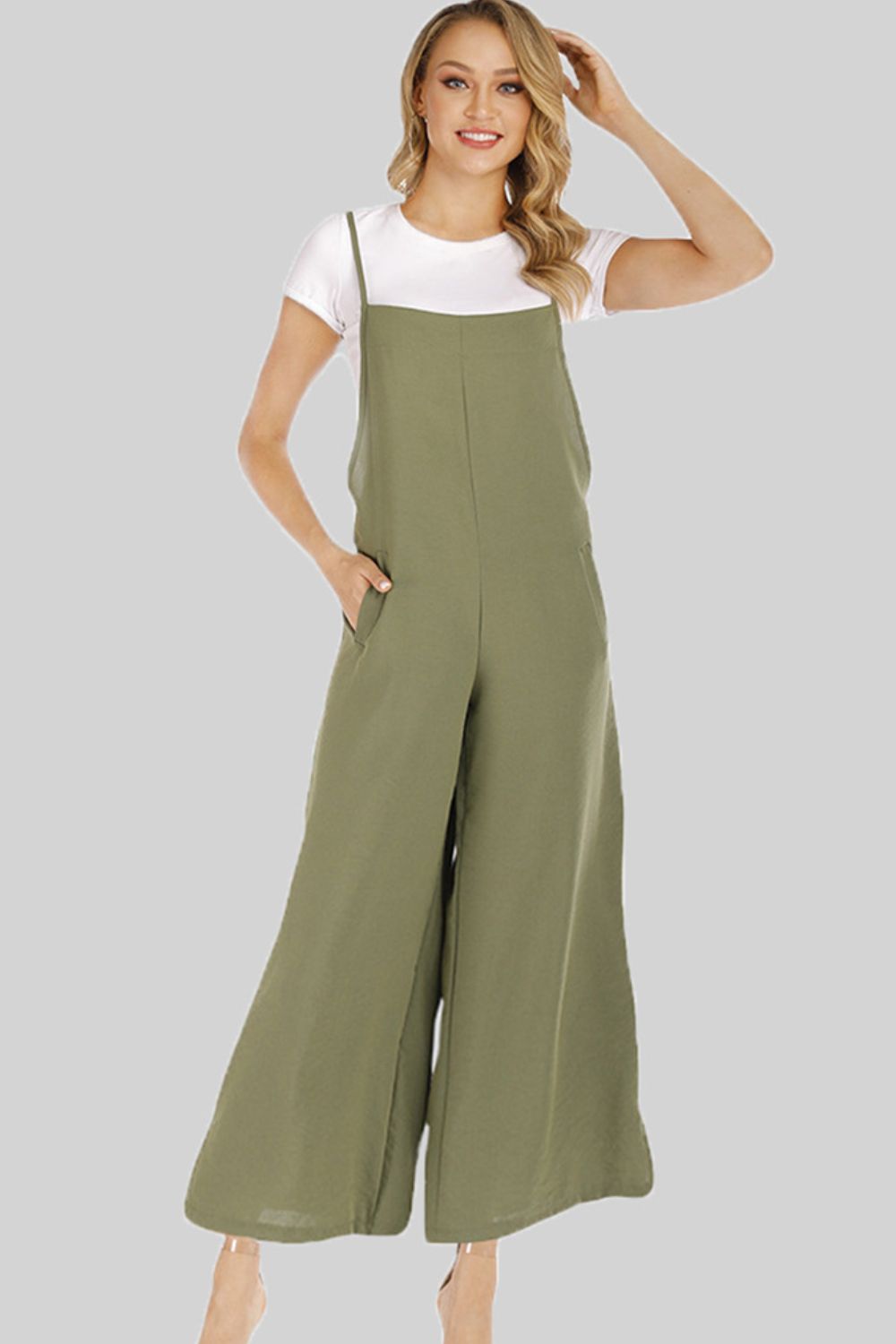 Full Size Cropped Wide Leg Overalls with Pockets - Pants - FITGGINS