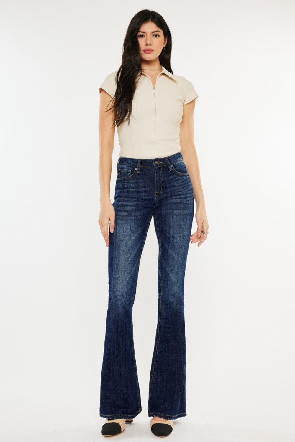 Kancan Full Size Mid Rise Slim Flare Jeans - Jeans - FITGGINS