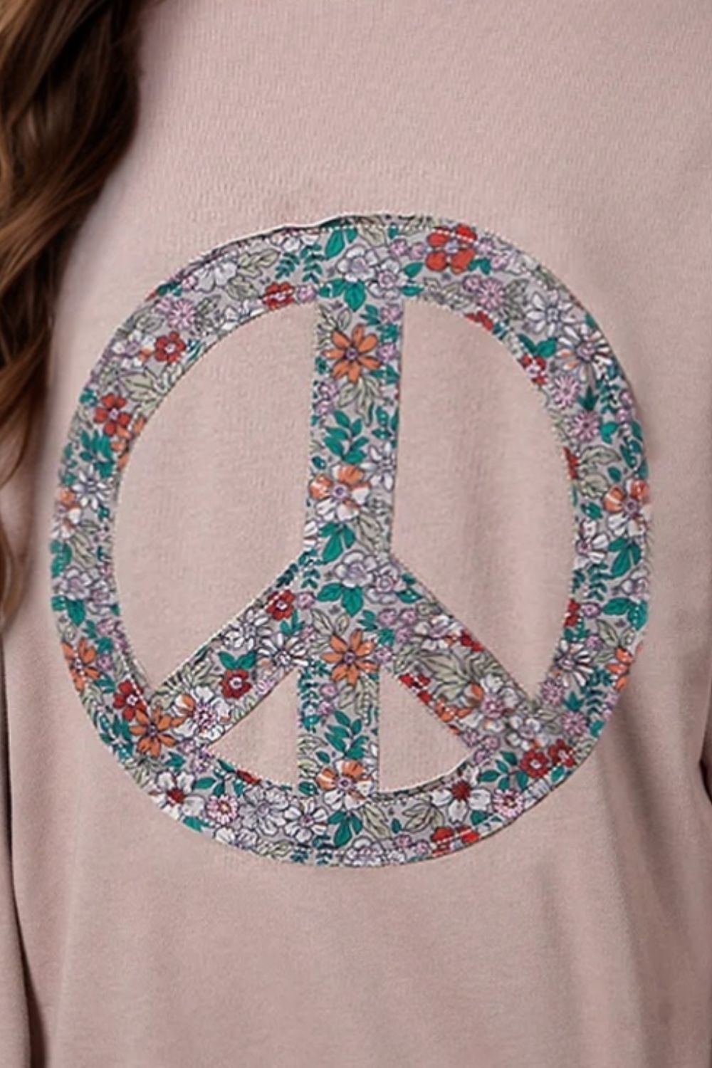 Peace Sign Applique Long Sleeve Sweatshirt - Sweatshirts & Hoodies - FITGGINS