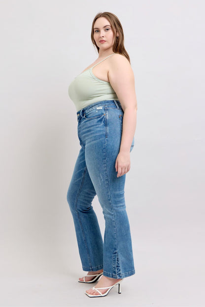 Judy Blue HW Tummy Control Vintage Wash Side Slit Slim Boot Jeans - Jeans - FITGGINS