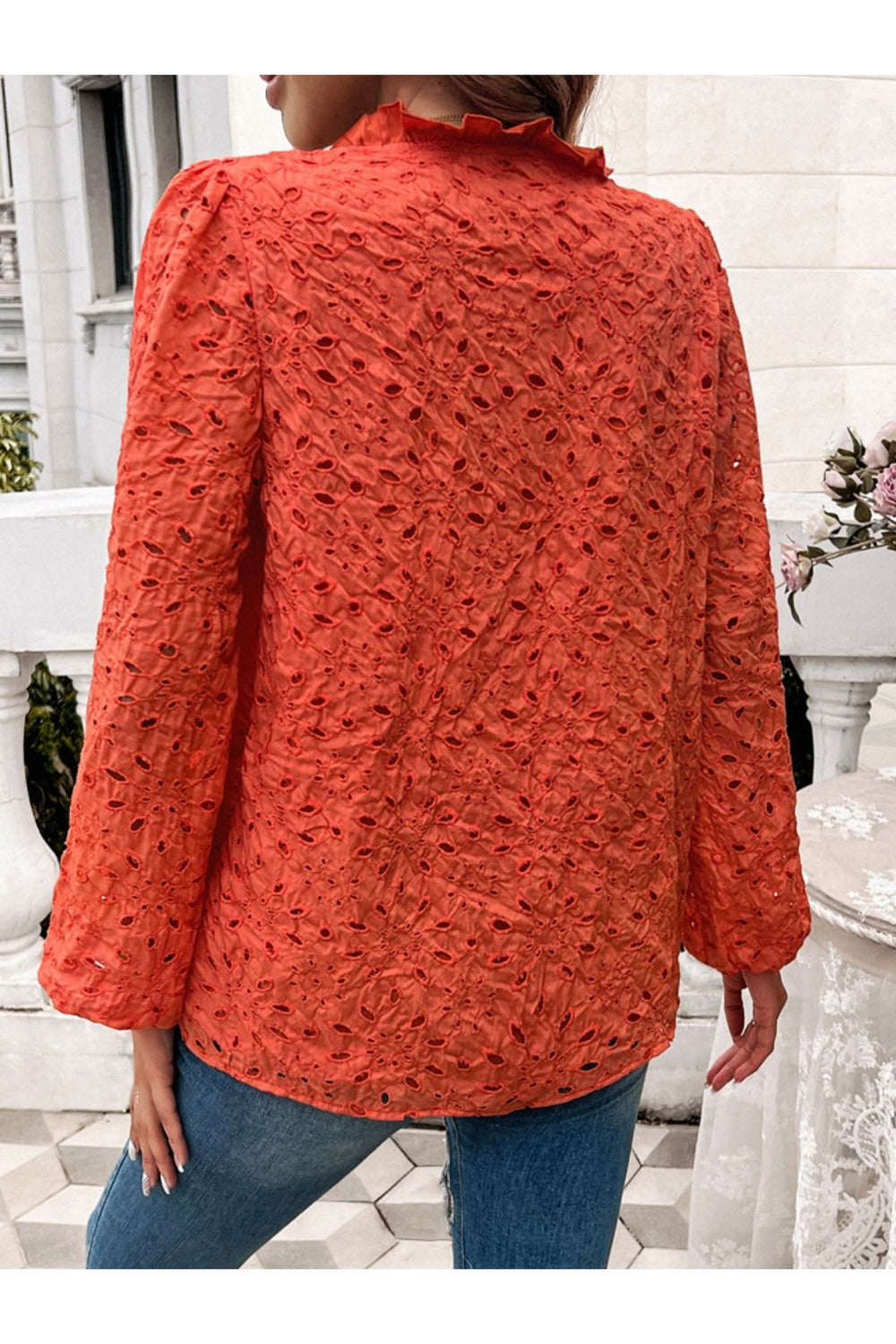 Devine Frill Long Sleeve Round Neck Shirt Fitggins