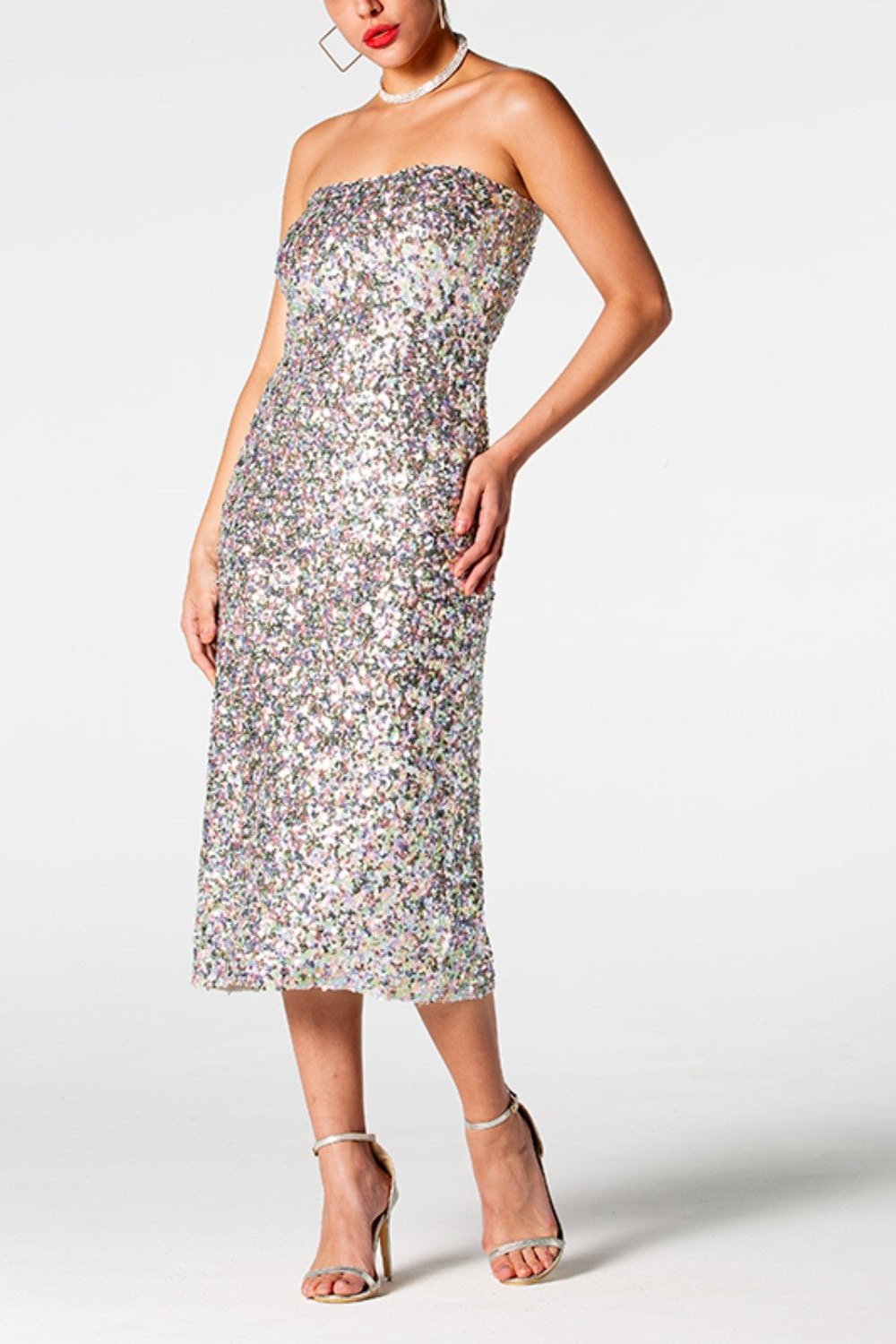 Sequin Straight Neck Midi Wrap Dress - Cocktail Dresses - FITGGINS