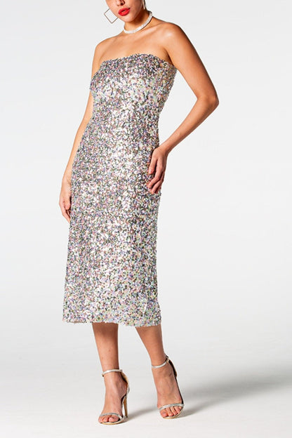 Sequin Straight Neck Midi Wrap Dress - Cocktail Dresses - FITGGINS