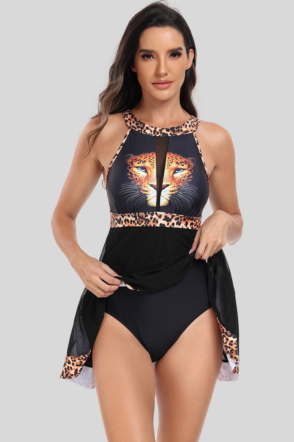 Cutout Printed Grecian Neck One-Piece Swimwear - Swimwear One-Pieces - FITGGINS