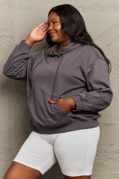 Full Size Long Sleeve Dropped Shoulder Hoodie - Sweatshirts & Hoodies - FITGGINS