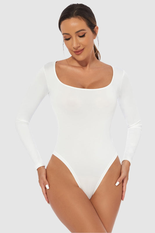 Full Size Scoop Neck Long Sleeve Bodysuit - Bodysuits - FITGGINS