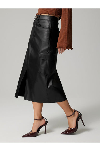 Slit Midi Skirt with Pockets - Shirts - FITGGINS