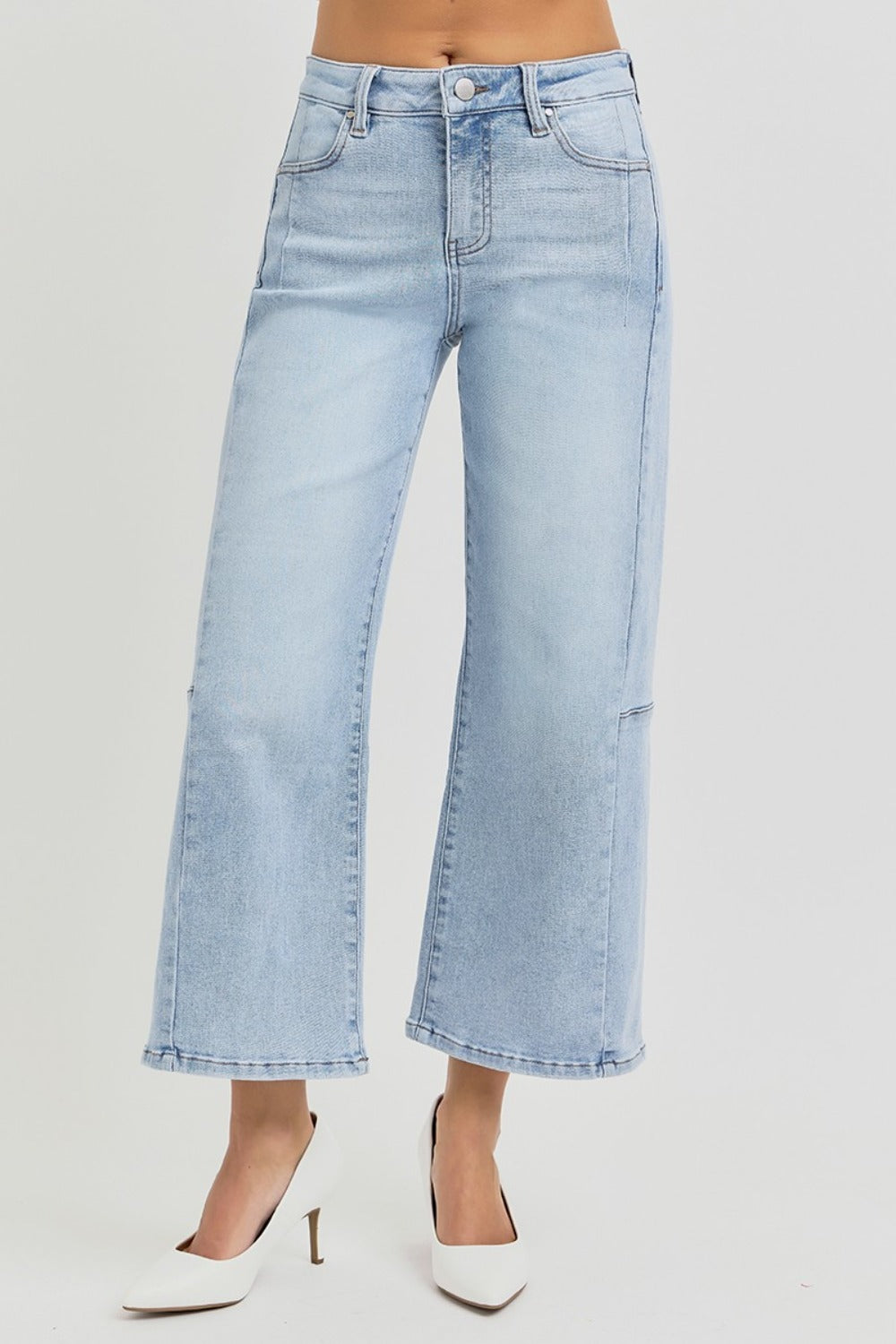 RISEN Full Size High Rise Seamed Detail Wide Leg Crop Jeans - Jeans - FITGGINS