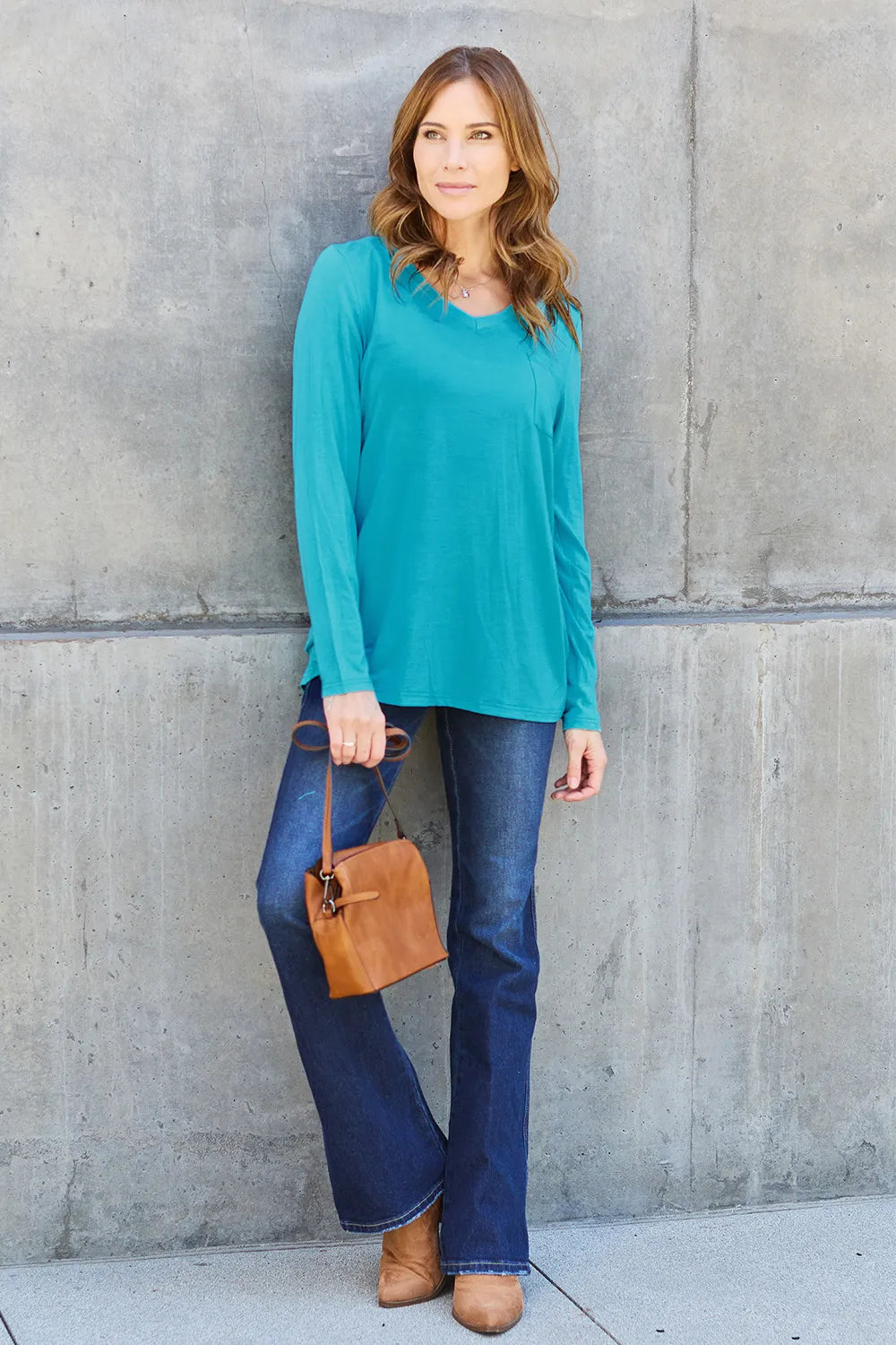 Basic Bae Full Size V-Neck Long Sleeve Top Fitggins