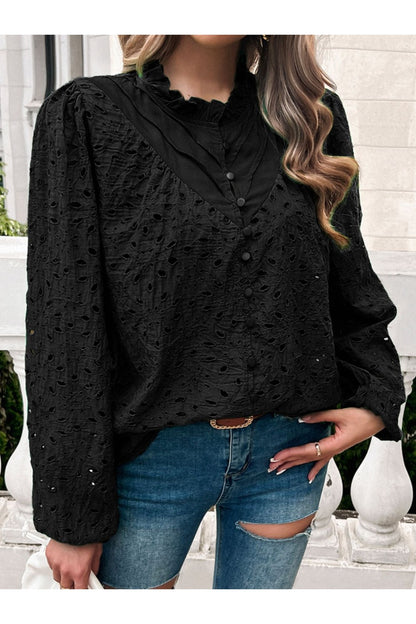 Devine Frill Long Sleeve Round Neck Shirt Fitggins