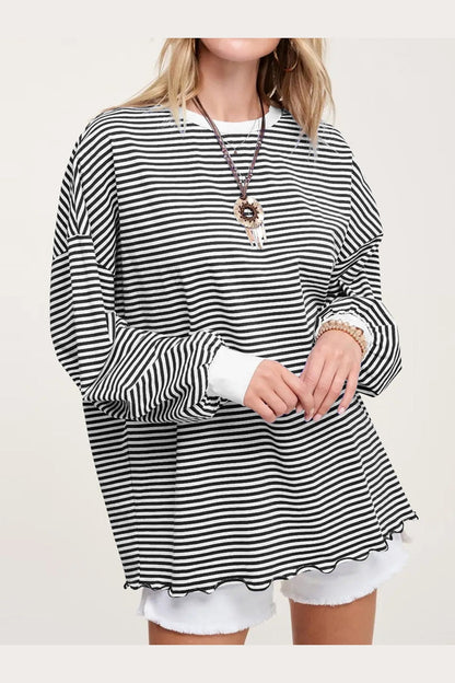 Contrast Striped Long Sleeve Sweatshirt - Sweatshirts & Hoodies - FITGGINS