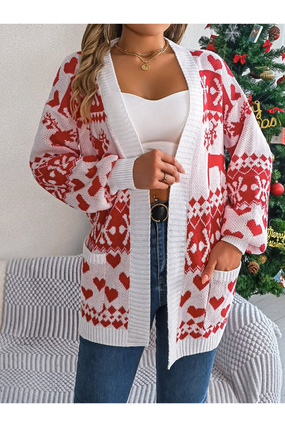 Pocketed Open Front Long Sleeve Cardigan - Cardigans - FITGGINS