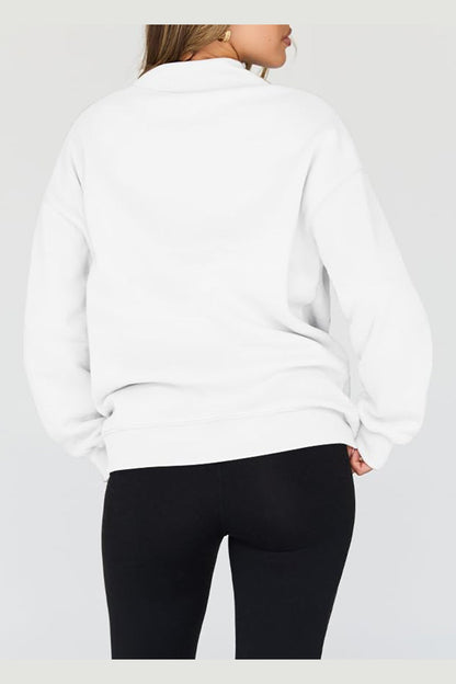 Mock Neck Drop Shoulder Long Sleeve Sweatshirt - Sweatshirts & Hoodies - FITGGINS