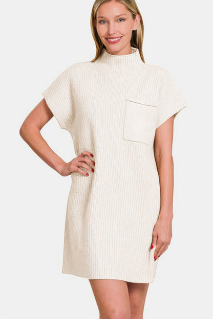 Zenana Short Sleeve Sweater Mini Dress - Sweater Dresses - FITGGINS